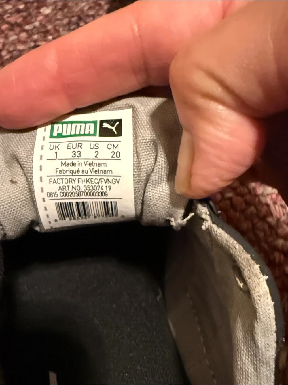 Black Kids Puma Sneakers with White Sole